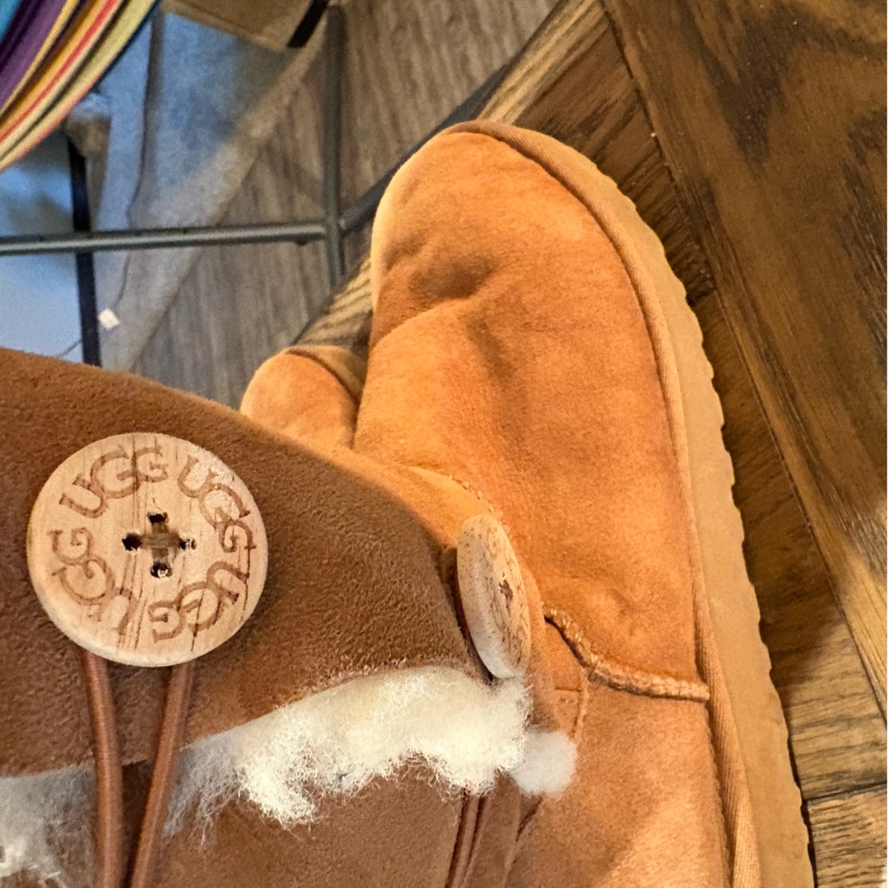 UGG Chestnut Suede Boots with Button Accents